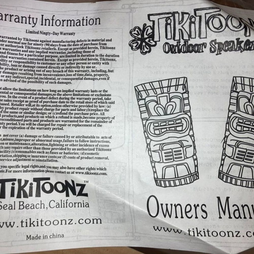 TikiToonz 8Ω 10-80W floor speakers new with carved Tiki designs