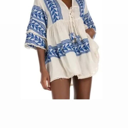 Pearl and Caviar cotton blouse like new, S/M, white and blue