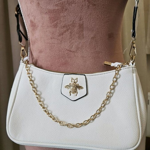White Ecru Crossbody Bag with Chain and Strap