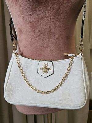 White Ecru Crossbody Bag with Chain and Strap