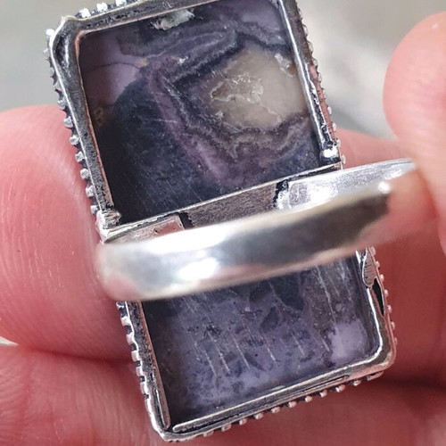 Sodalite ring silver plated, new, USA size 7.5-8, 3cm stone