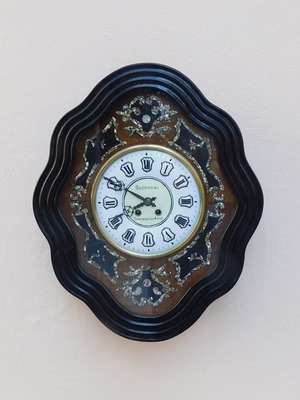 Wooden wall clock French "Oeil de Boeuf" about 130 years old