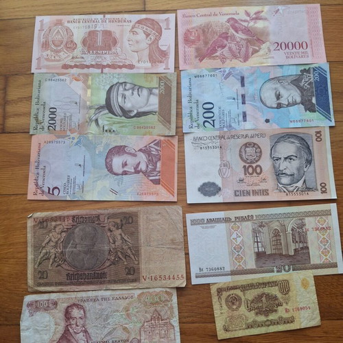 Banknotes used, set of 50 from around the world