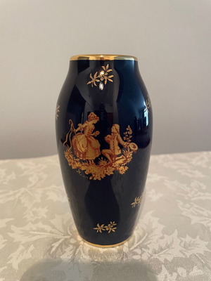 Βάζο Limoges France vintage cobalt μπλε με χρυσό καινούργιο 14x8 εκ.
