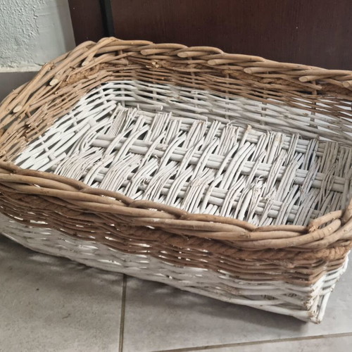 Wicker basket large natural brown and white with handles like new