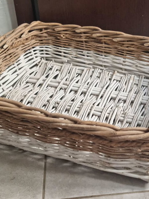 Wicker basket large natural brown and white with handles like new