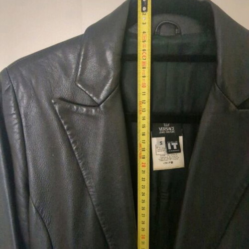 Gianni Versace vintage women's leather coat, black lamb nappa