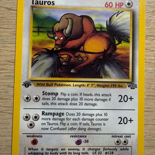 Tauros 1st Edition Jungle Pokemon card 1999