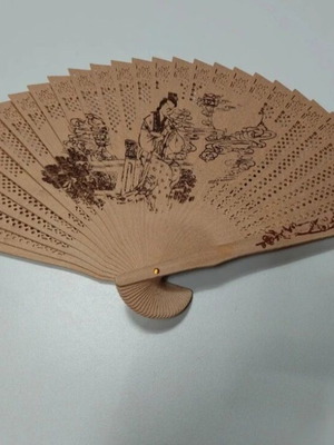 Wooden Vietnamese fan handmade with pyrography new