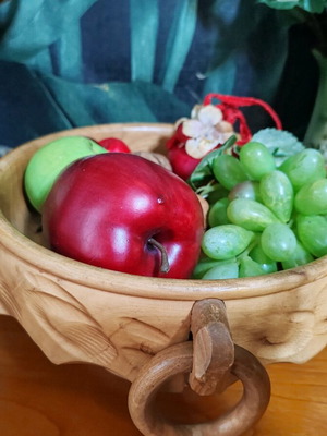 Large vintage Norwegian carved wooden footed bowl like new
