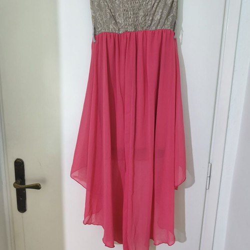 Benissimo asymmetrical coral dress with lace like new