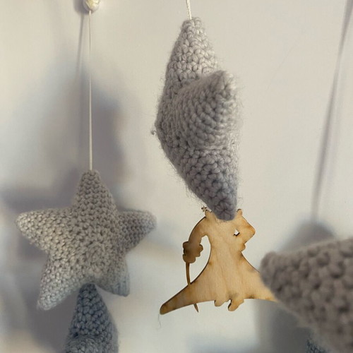 Handmade musical baby mobile with little prince and blue stars used