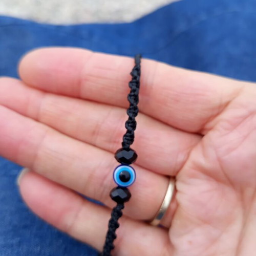 Handmade bracelet with onyx and evil eye semi-precious stones new