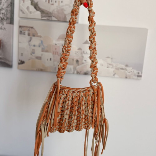 Handmade Crochet Fringe Shoulder Bag new, beige and brown