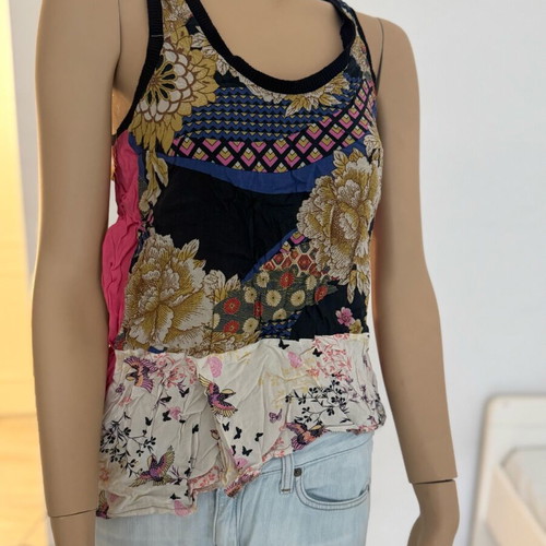 Medium satin patchwork blouse used, multicolored
