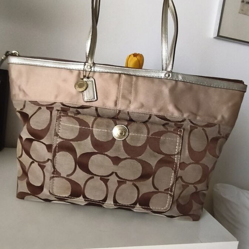 Coach Signature tan shoulder bag with leather details