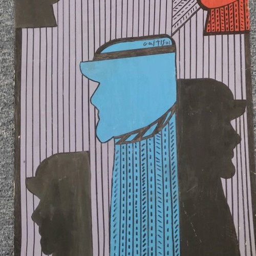 Signed painting used 40x64 mixed media on plywood