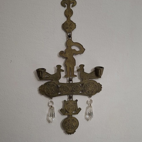Bronze wall candle holder with enamel, vintage used