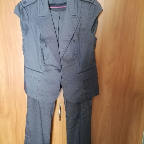Women's set pants vest new, gray with white stripe