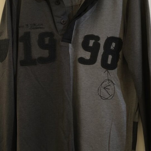 Exist grey long sleeve polo shirt with 1998 print and black collar