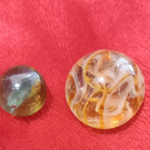 Vintage glass marbles used, set of 2, large one chipped