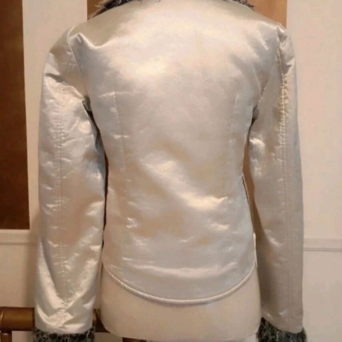 Rossodisera Y2K Silver Metallic Jacket with Faux Fur Used