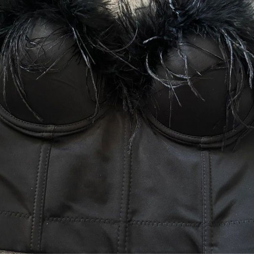Black Corset Crop Top with Feathers Size M