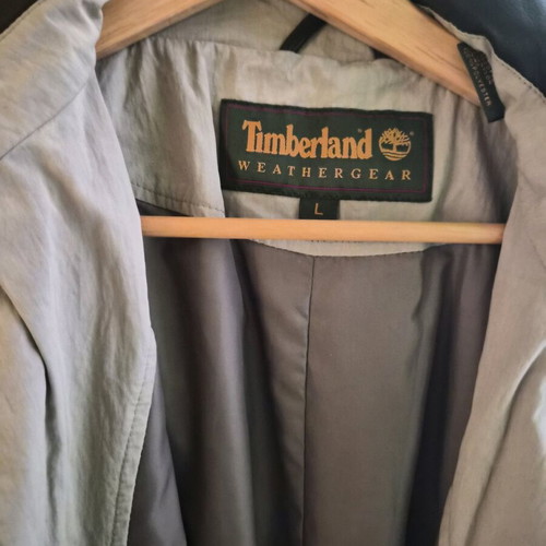 Vintage Timberland trench coat like new, leather collar, 90's