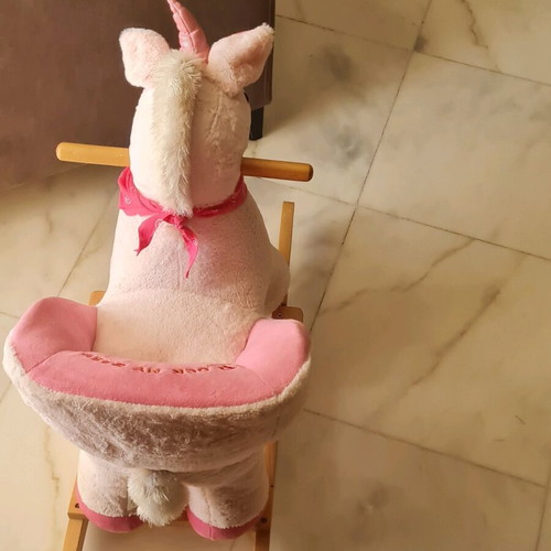 Rock My Baby wooden rocking horse with plush unicorn like new