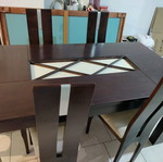 Solid wood living room dining table used with 6 chairs and glass top