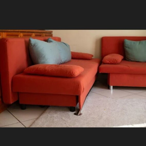 Sofas used, set of two with storage and sofa bed function