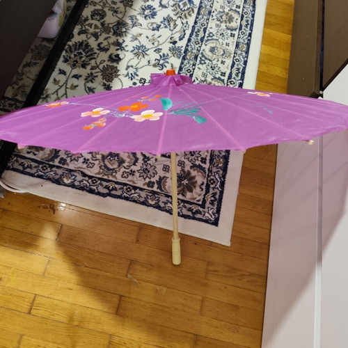 Traditional Asian parasol purple with painted flowers