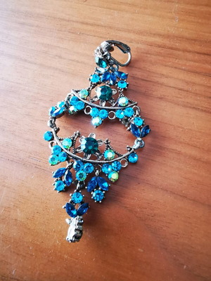 Earring single pendant like new, turquoise and gold