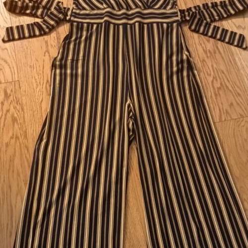 King Louie one-piece jumpsuit like new, striped blue with beige, size Large