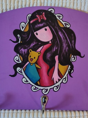 Wooden wall hanger Santoro Gorjuss with 3 hooks, handmade
