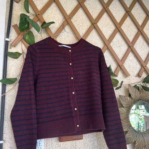 Zara wool women's cardigan like new, size S, blue-bordeaux