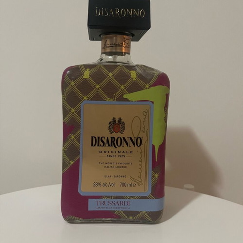 Disaronno collectible bottle used, Disaronno Wears Trussardi