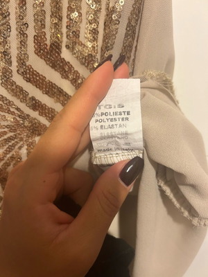 Evening blouse with sequins used, beige, size S/M
