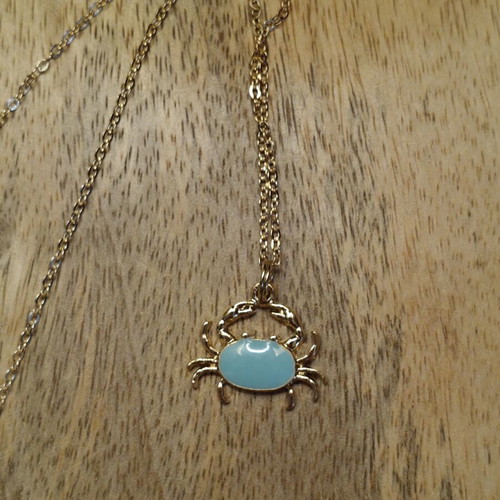 Crab necklace with turquoise enamel new