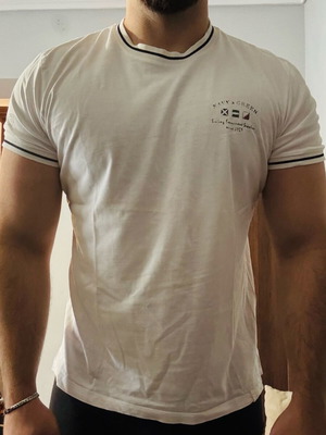 Navy & Green Men’s White T-Shirt