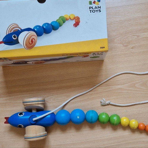 PlanToys wooden pull-along snake like new for 12+ months