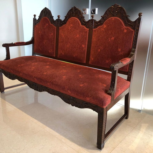 Carved three-seater sofa used, vintage