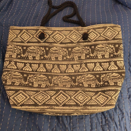 Boho ethnic shoulder bag with elephant print used, oversized