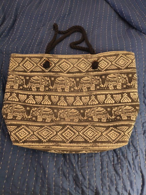 Boho ethnic shoulder bag with elephant print used, oversized