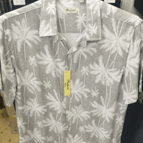 Men's Shirt gray with palm trees new, sizes S-3XL