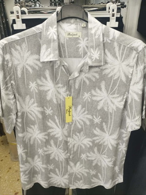 Men's Shirt gray with palm trees new, sizes S-3XL