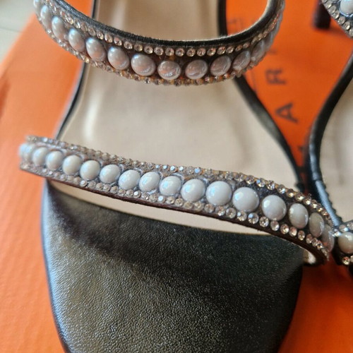 Botinelli sandals with pearls and strass, new, size 39, black