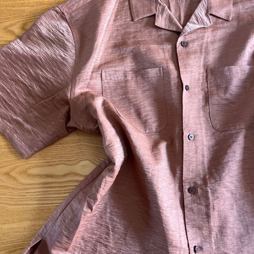 H&M men's short sleeve resort shirt XL bronze shiny linen blend