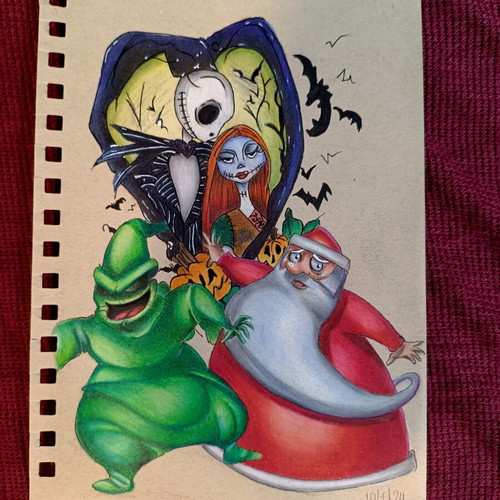 Handmade Nightmare Before Christmas painting with Faber Castell Polychromos