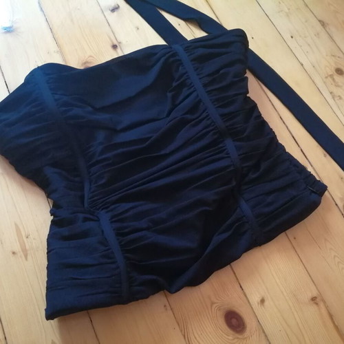 Zara corset bustier with rose choker scarf, black, size M